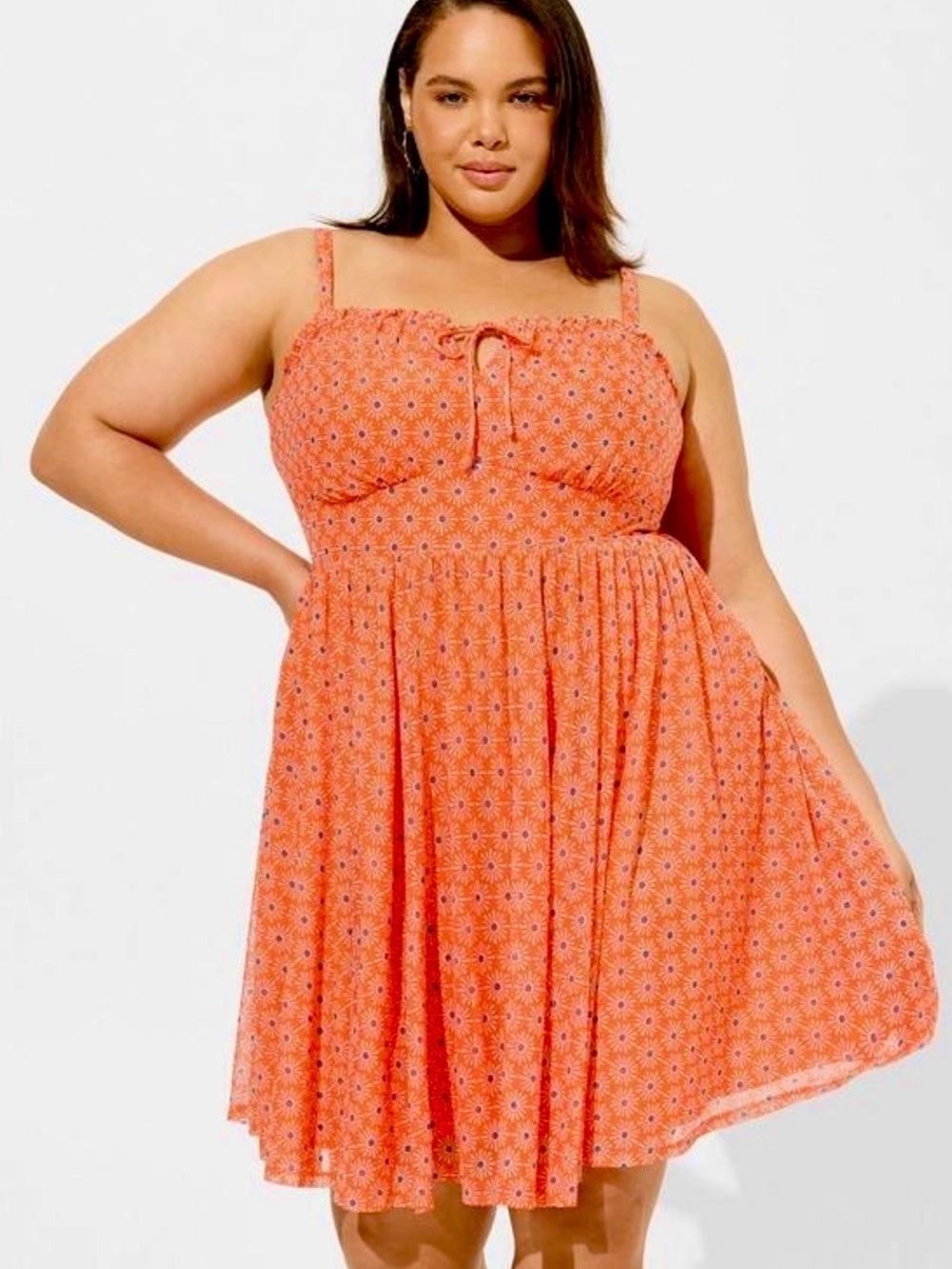Torrid Fine Mesh Skater Dress Cami Bust Lined Summer Pockets Peachy/Orange